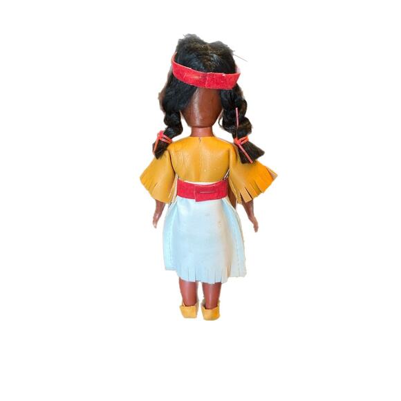 Vintage Native American Girl Doll Sleepy Eyes Native Dress and Moccasins 7.5 In - Picture 2 of 3